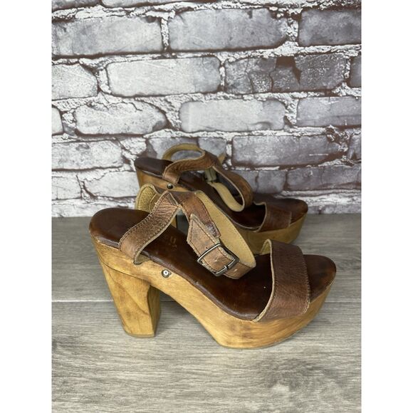 Bed Stu Brown Leather Platform Ankle Strap Wooden Heels Women’s Sz 8M US/38.5EU - Picture 16 of 16
